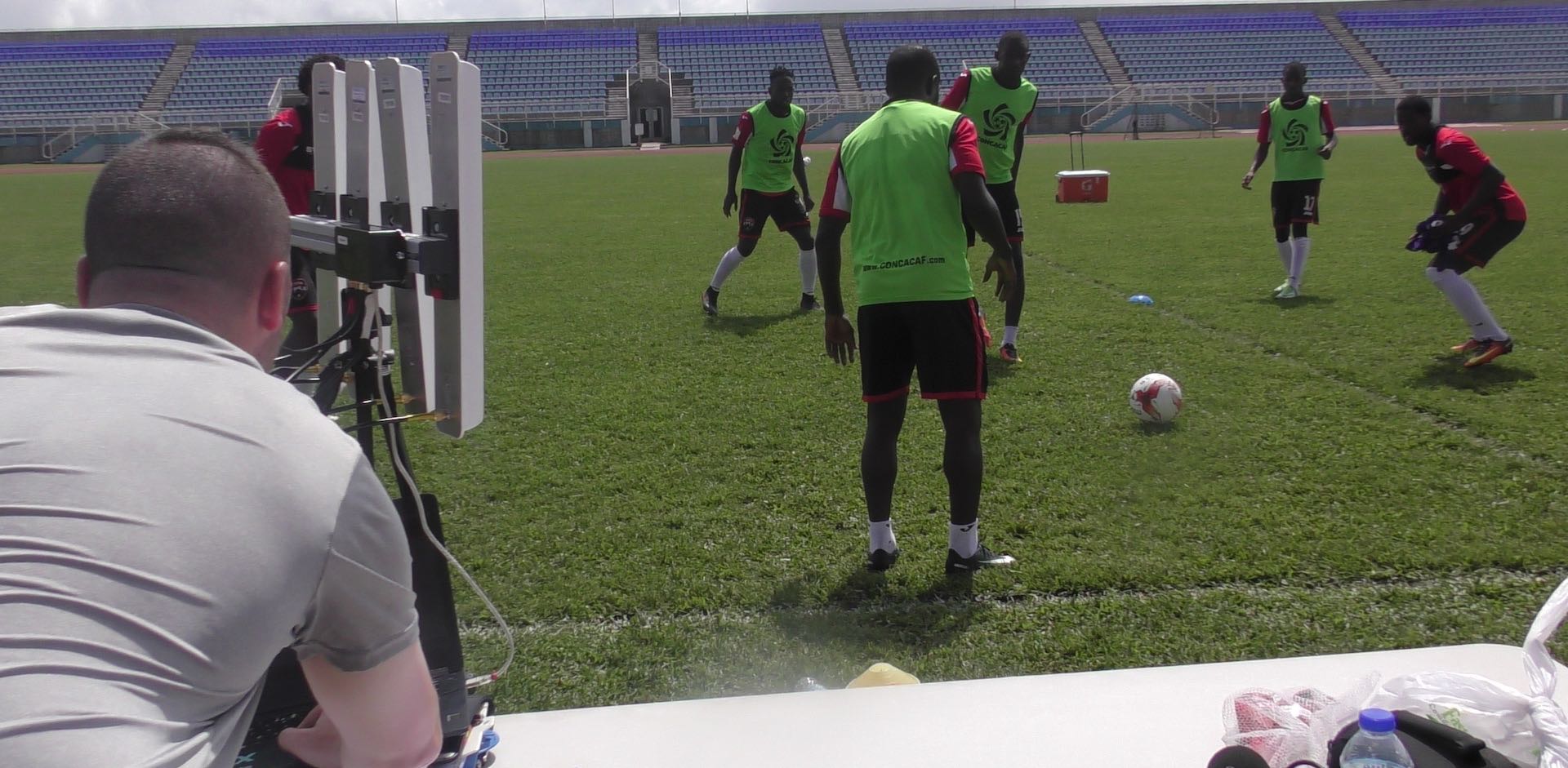 Stephen Bradley pays attention to monitor during training on Thursday.