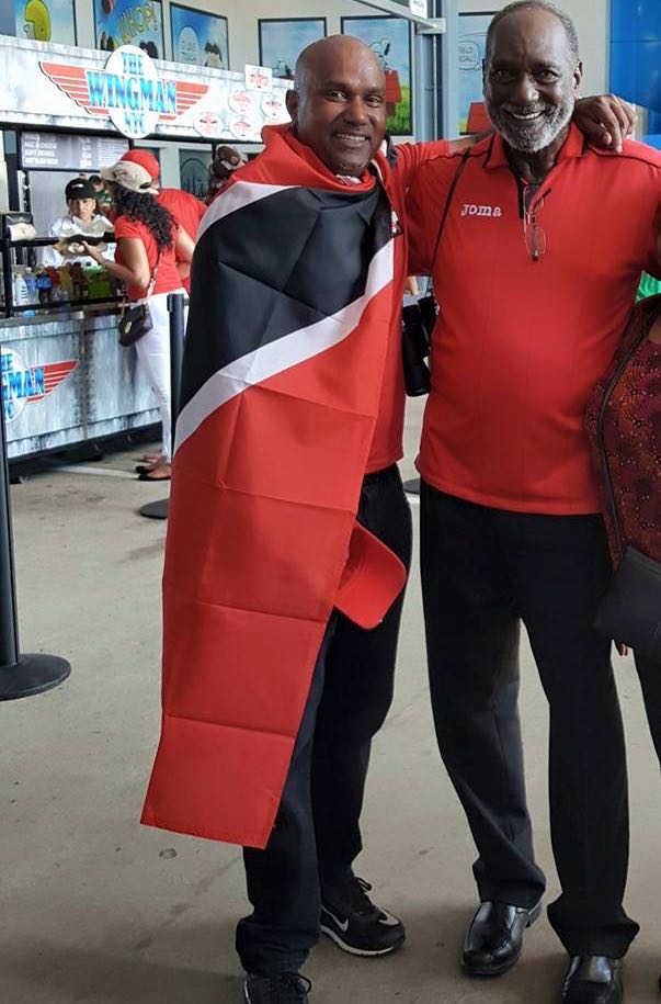 Former Trinidad and Tobago goal-keeper Lincoln “Tiger” Phillips (right) and Soca Warriors Online founder Inshan "Flex" Mohammed.