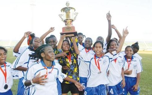 DEBE HIGH School footballers celebrate winning the BGTT Girls Intercol title after defeatingSignal Hill of Tobago 1-0 at the Manny Ramjohn Stadium, Marabella. ...Author: ANIL RAMPERSAD