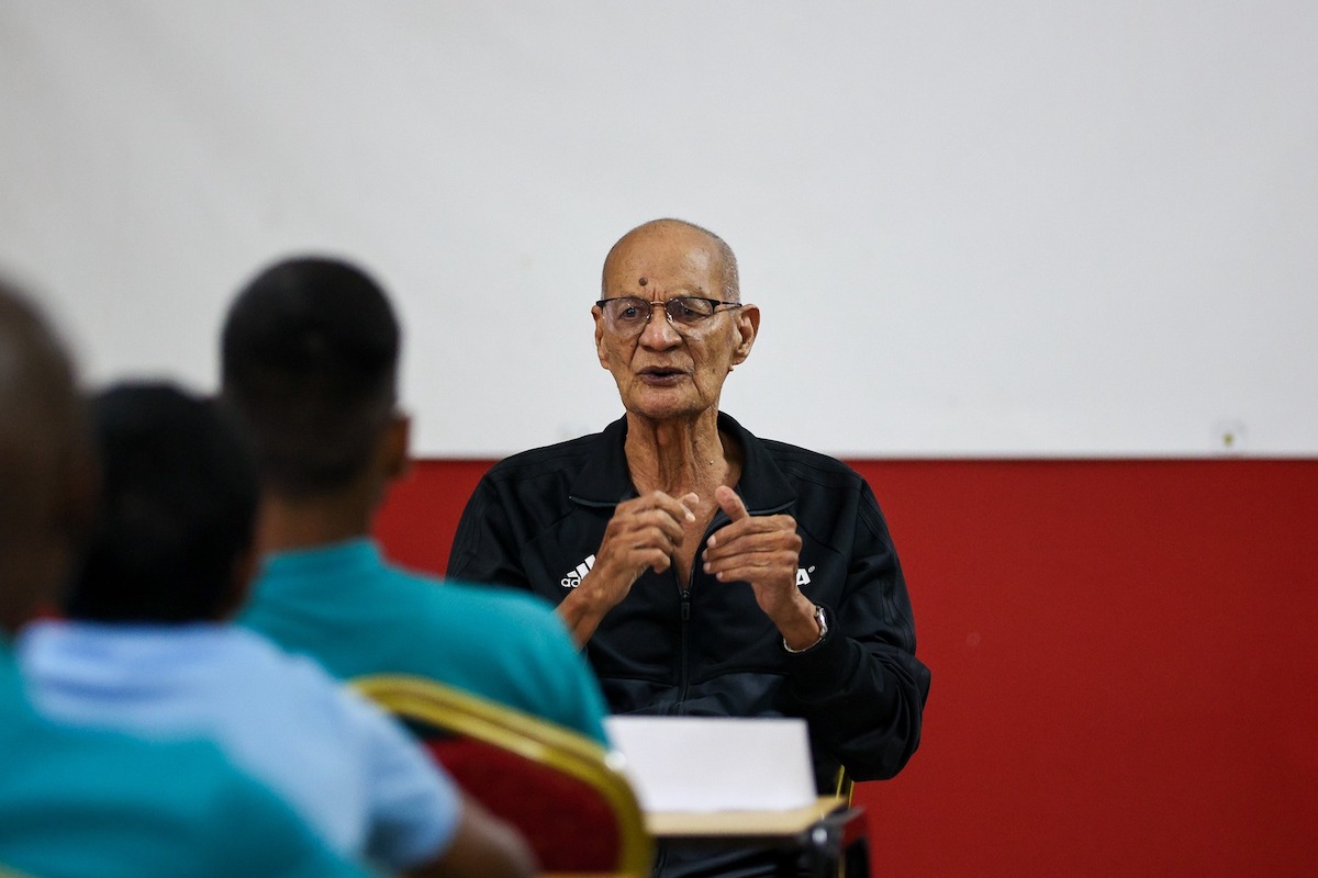 Chairman of the TTFA Referees Committee, Osmond Downer, addresses a group of participants at an MA Referees Course at the Technical Centre of the Home of Football facilities in Couva from Wednesday, July 24th to Sunday, July 28th 2024.