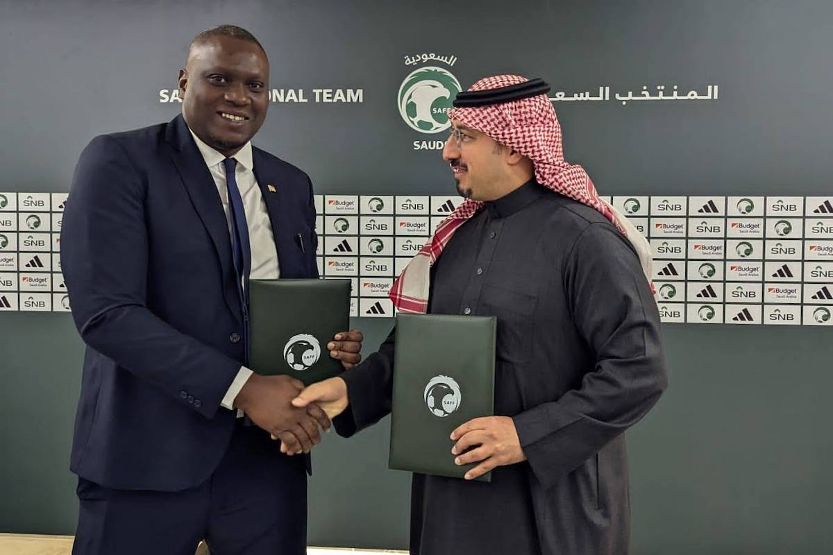 TTFA president Kieron Edwards (left) and Saudi Arabia Football Federation president Yasser Al Misehal (right) at a MoU signing between the two associations in Riyadh, Saudi Arabia on Tuesday, December 17th 2024.