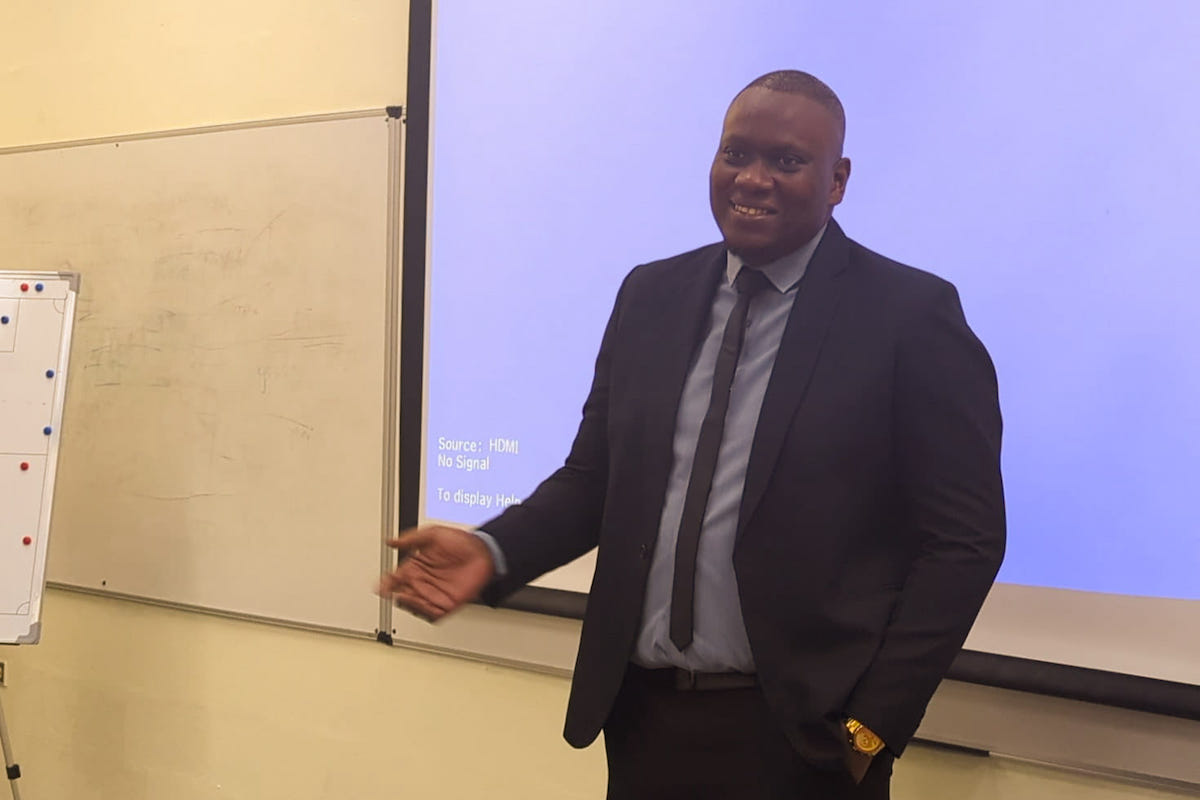 TTFA President Kieron Edwards addresses TTFA A License Coaching Course participants at the UTT Campus, Pt. Lisas, Couva on July 3rd 2024.