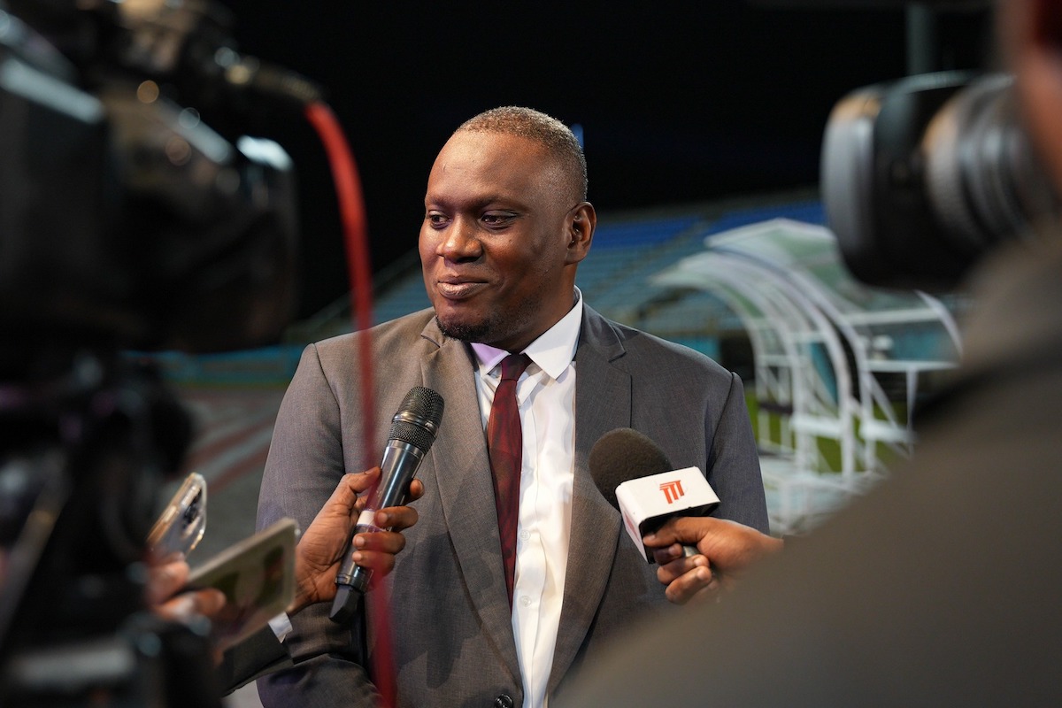 TTFA President Kieron Edwards at the unveiling of Trinidad and Tobago Head Coach Dwight Yorke at the Ato Boldon Stadium, Balmain, Couva, on Thursday, November 14th 2024.