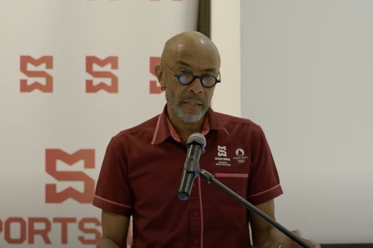 Kerry Gibbons, the head of creative production of SportsMax, speaks at he launch of the 2024 SSFL season at the Brix hotel, St. Ann's, on Wednesday, August 28th 2024.