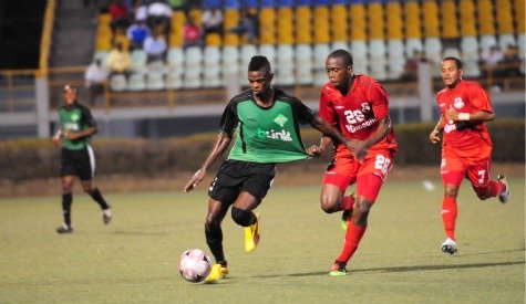 Jason Marcano (left) on the attack vs Joe Public.