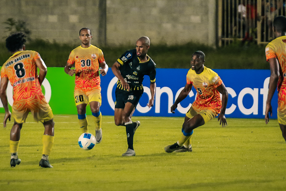 Action during a Concacaf Caribbean Cup, Group B clash between AC Port of Spain and Moca FC at Estadio Moca 85, Moca, Dominican Republic on Tuesday, August 27th 2024.