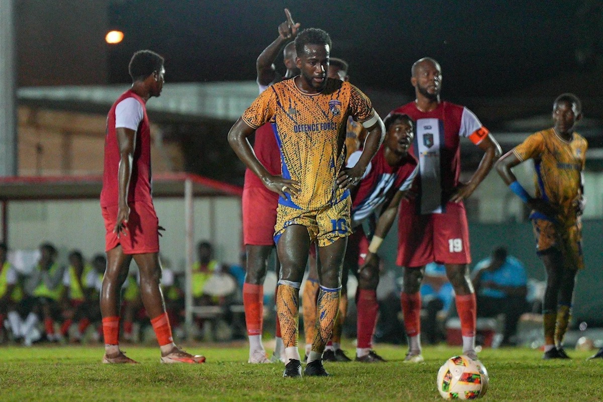 Defence Force captain Kevin Molino prepares to take a penalty during a TTPFL match against Caledonia at the La Horquetta Recreation Ground on Friday, January 10th 2025.