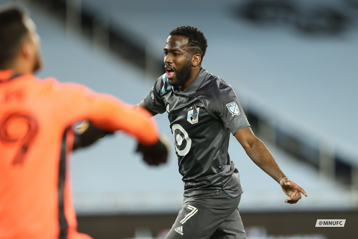 Minnesota United midfielder celebrates after scoring a goal against FC Dallas at Allianz Field, Saint Paul, MN on Sunday, November 8th 2020.