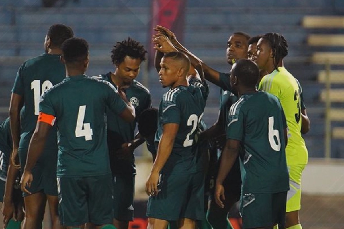 Prison Service FC celebrate after scoring a goal against Central FC at the La Horquetta Recreation Ground on Saturday, February 17th 2024.