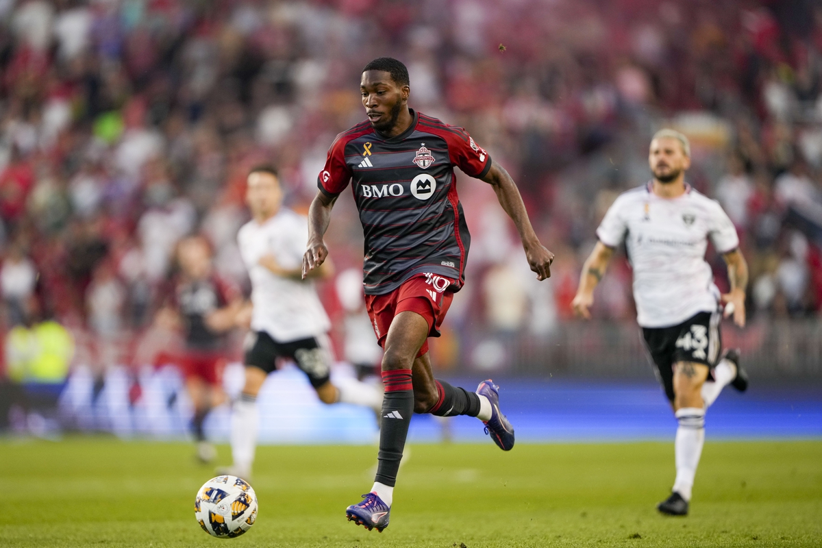 Toronto FC forward Tyrese Spicer (16) moves the ball against D.C. United at BMO Field, Toronto, Canada on August 31st 2024. PHOTO BY Kevin Sousa