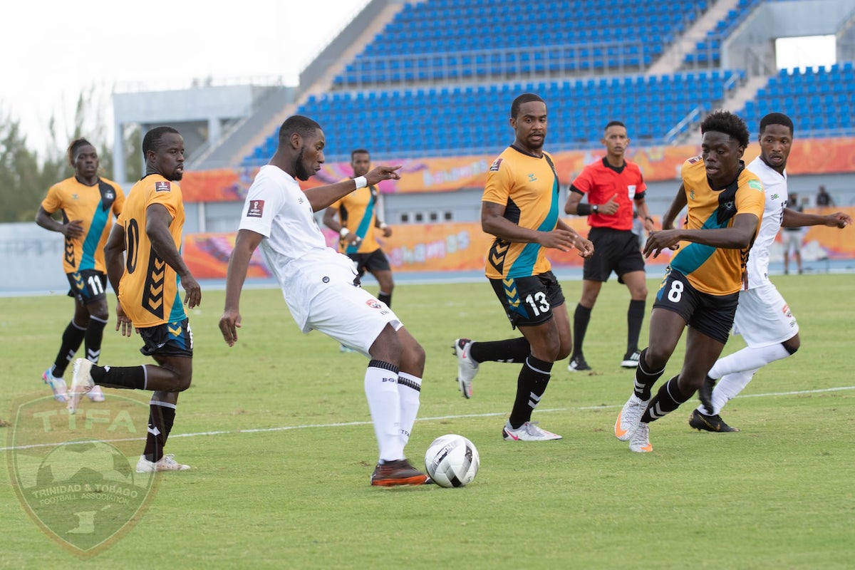 Trinidad and Tobago's Daniel Carr on the ball during a 2022 FIFA World Cup Qualifier against Bahamas at Thomas A. Robinson Stadium, Nassau, Bahamas on June 5th 2021.