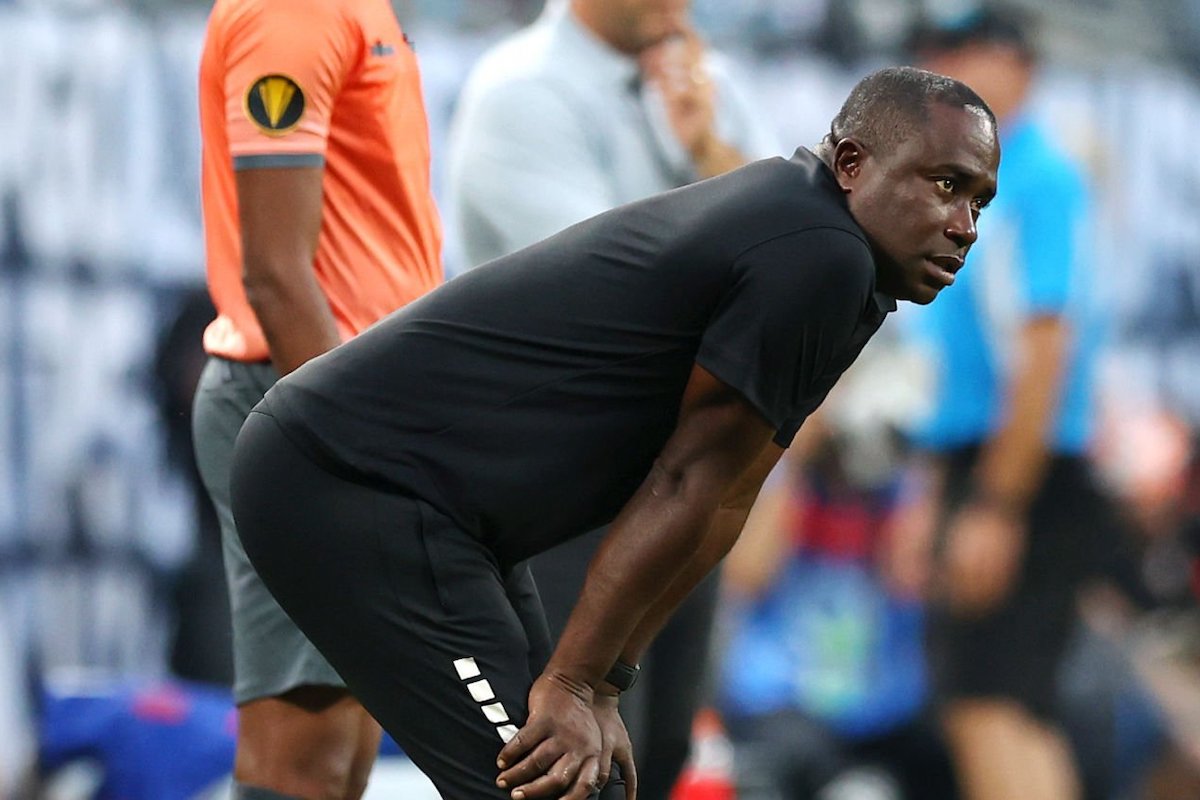 Trinidad and Tobago head coach Angus Eve watches during the second half of a Group A - 2023 Concacaf Gold Cup match against the United States at Bank of America Stadium on July 02, 2023 in Charlotte, North Carolina. (Photo by Andy Mead/USSF/Getty Images for USSF)