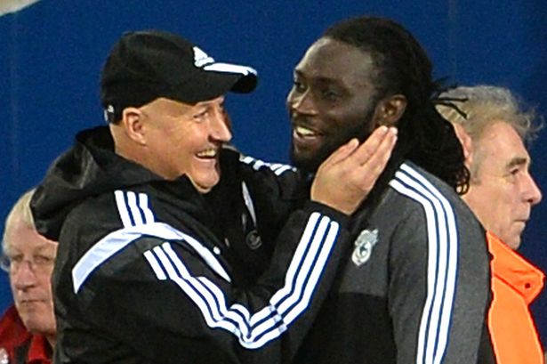 Kenwyne Jones and Cardiff City manager, Russell Slade