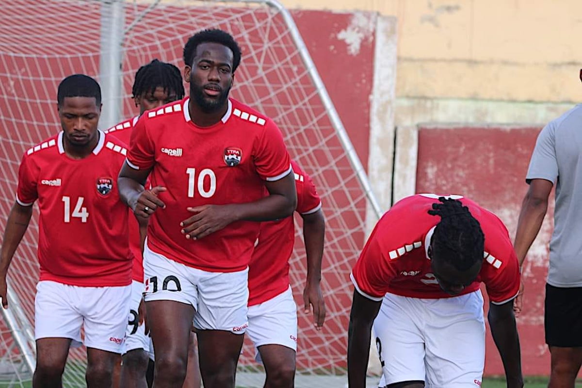 Trinidad and Tobago striker Kevin Molino (#10) participates in a team training session , on October 9, ahead of his team's Concacaf Nations League match against Cuba, in Santiago, on October 10, 2024.